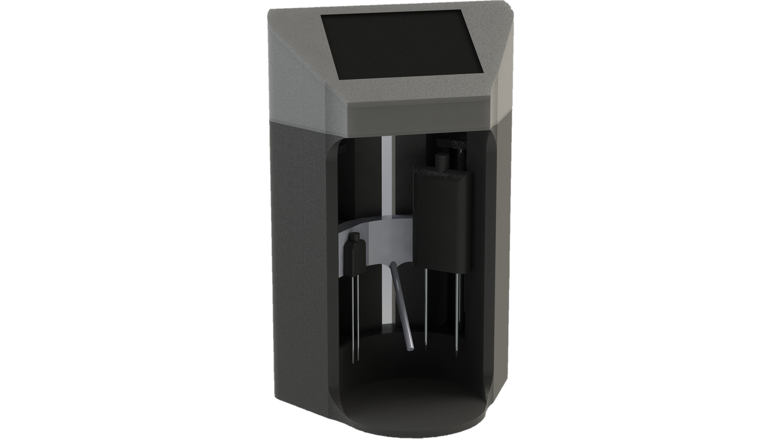 Custom enclosed instrument with touchscreen and internal sample stage, rendering